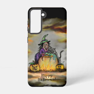Coque Samsung Galaxy Sorcière et chat noir, Happy Halloween !
