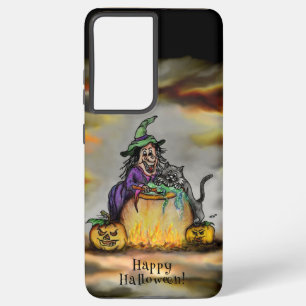 Coque Samsung Galaxy Sorcière et chat noir, Happy Halloween !