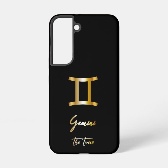 Coque Samsung Galaxy Symbole Gemini Zodiac, Noir & Or (Verso)