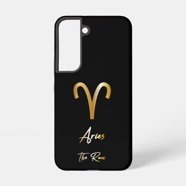 Coque Samsung Galaxy Symbole Zodiac Aries, Noir & Or (Verso)