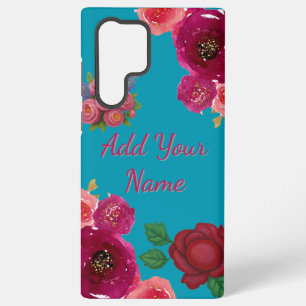 Coque Samsung Galaxy Teal Floral Nom Personnalisé