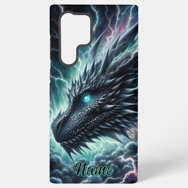 Coque Samsung Galaxy Tête de dragon dans un orage avec éclairs (Verso)