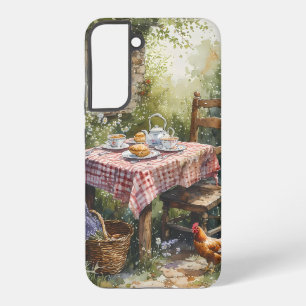 Coque Samsung Galaxy Thé du matin au jardin de cottage aquarelle