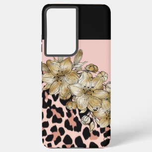 Coque Samsung Galaxy Tigre Imprimer Fleurs d'ivoire rose et noir S21 Co