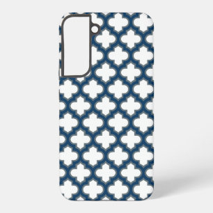 Coque Samsung Galaxy Trellis bleu blanc et marine, treillis, Quatrefoil