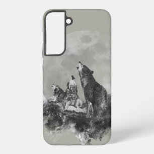 Coque Samsung Galaxy Trois 3 loups hurlant à l'art animal de la lune