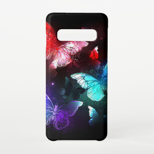 Coque Samsung Galaxy S10 Trois papillons brillants sur l'arrière - plan de 