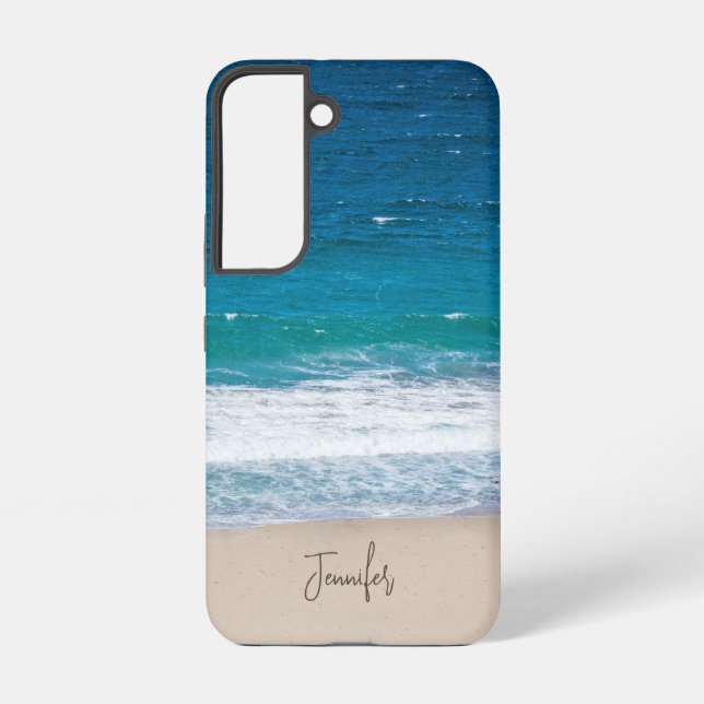 Coque Samsung Galaxy Tropical Aqua Blue Ocean Waves Nom Sandy Beach (Verso)
