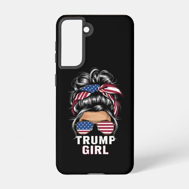Coque Samsung Galaxy Trump Girl Messy Bun USA Drapeau Trump 2024 Electi (Verso)