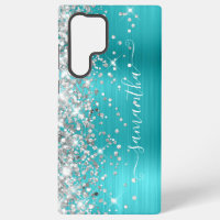 Turquoise Bleu Pailleté Argenté Signature Féminine