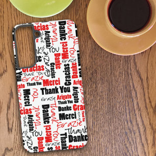 Coque Samsung Galaxy Typographie multilingue rouge et noir Merci