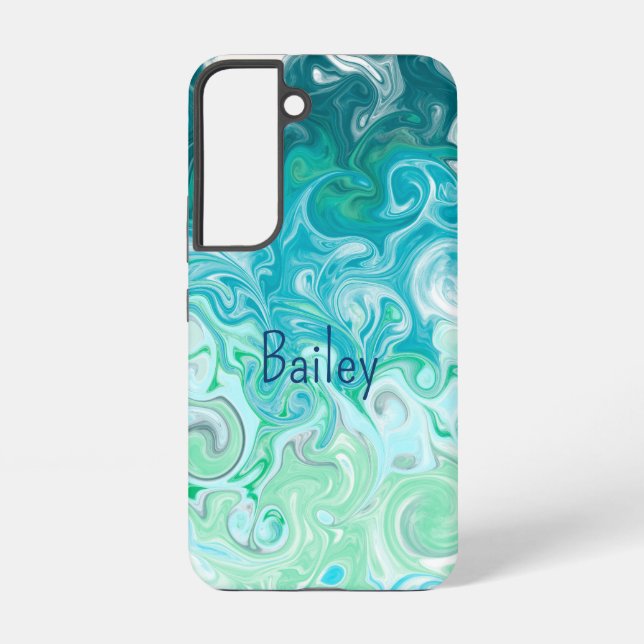 Coque Samsung Galaxy Vagues bleues et vertes personnalisées (Verso)