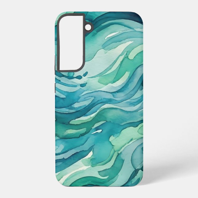Coque Samsung Galaxy Vagues océaniques à l'aquarelle sarcelle (Verso)