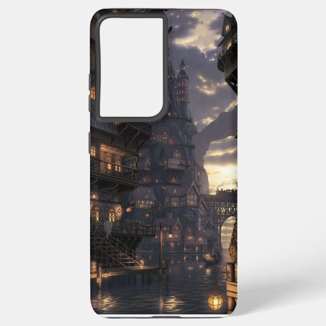 Coque Samsung Galaxy Village au crépuscule au bord de l'eau (Verso)
