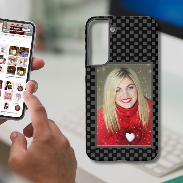 Coque Samsung Galaxy Votre Carte de contrôle famille Gris et Noir (Your Family Photo Gray & Black Checkerboard Samsung Galaxy Case)