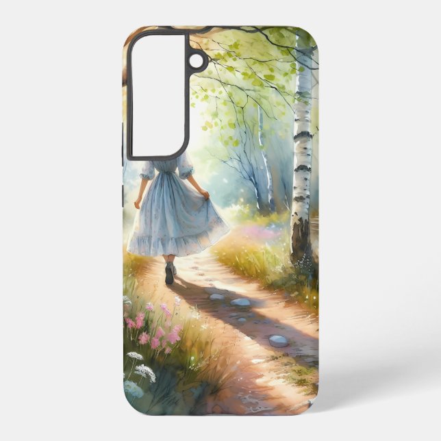 Coque Samsung Galaxy Whimsical Girl Dancing Through Birch Forest (Verso)