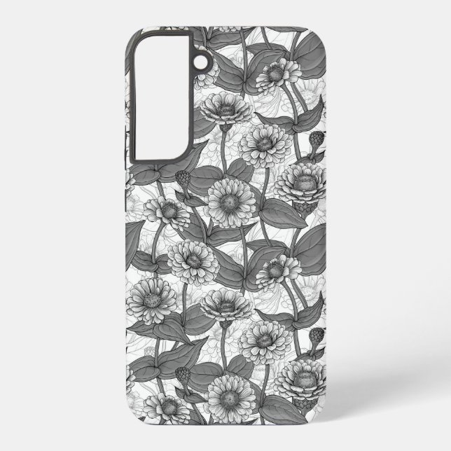 Coque Samsung Galaxy Zinnias, monochrome sur blanc (Verso)