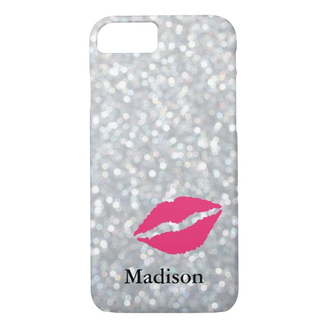 Coque Sparkly Silver iPhone 7 avec lèvres (Dos)