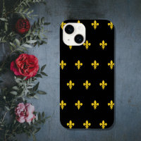 Coque téléphone noire avec motif Fleur de Lys Or