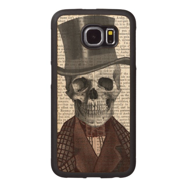 Coque Téléphonique En Bois Skeleton Gentleman et chapeau supérieur (Dos)