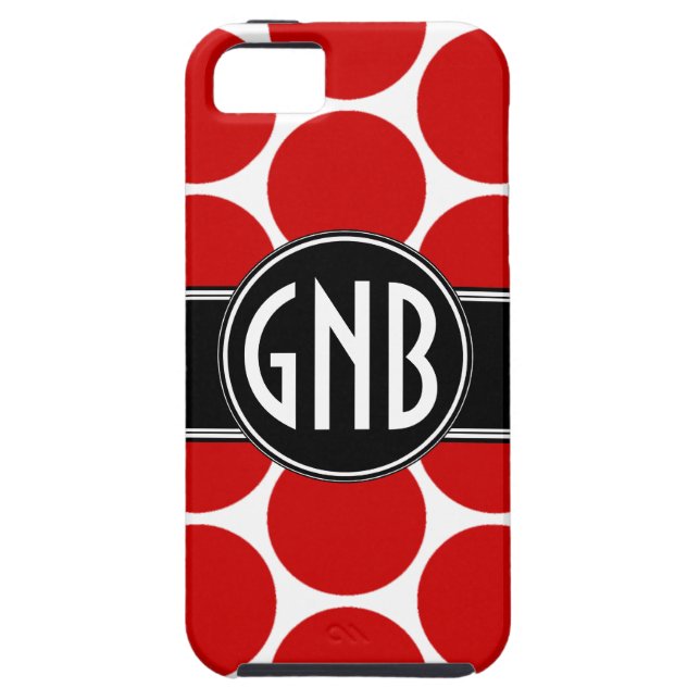 Coque Tough iPhone 5 INITIALES DE MONOGRAM POIS ROUGE iPhone 5 Coque (Dos)