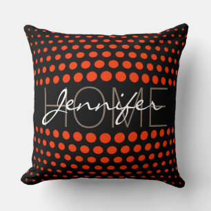 Coquelicot polka dots home monogram throw pillow