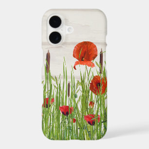 coquelicot rouge avec massettes