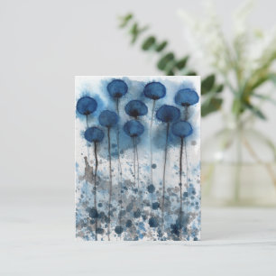 Coquelicots Bleu Marine et Gris, Carte Postale de 