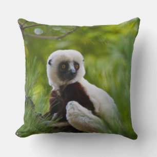 Coquerel's Sifaka in the forest 2 Throw Pillow