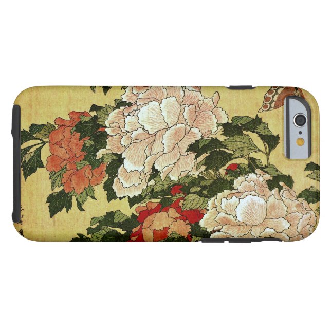 Coques Case-Mate iPhone 北 斎 Hokusai Peonies & Papillons (Dos (Horizontal))