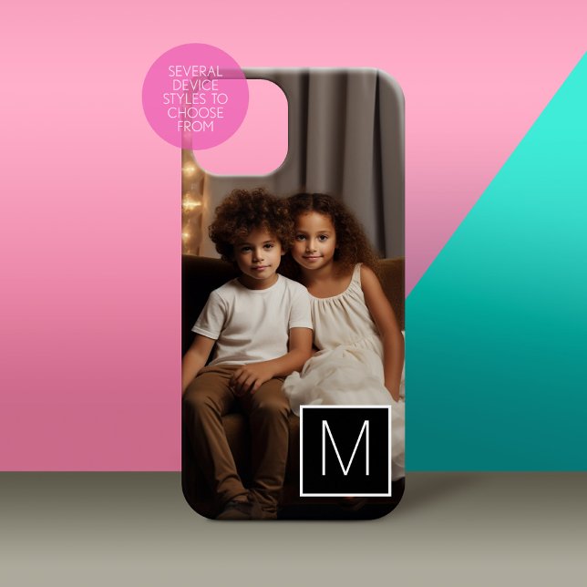 Coques Case-Mate iPhone 1 Collage photo avec Monogramme carré (Personalized Phone Case with Custom Photos and Text - Pick Your Device Style)