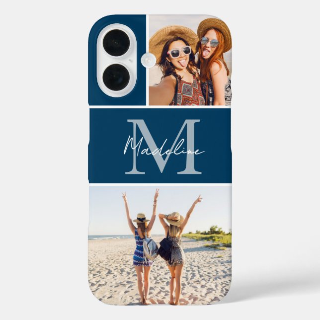 Coques Case-Mate iPhone 2 Collage Photo Monogrammé Bleu  (Verso)