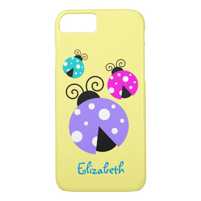 Coques Case-Mate iPhone 3 Ladybugs en rose violet et bleu Personnalisé (Dos)