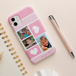Coque Pour iPhone 16 3 photo collage amour maman coeur moderne rose