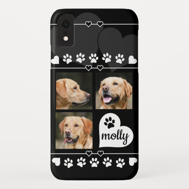 Coques Case-Mate iPhone 3 Photo Collage Nom du chien Coeur noir et blanc (Dos)