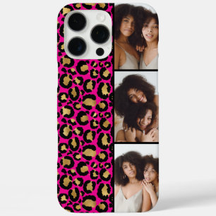 Coques iPhone 16 Pro Max 3 Photo Rose Chaud Et Imprimé Léopard Doré