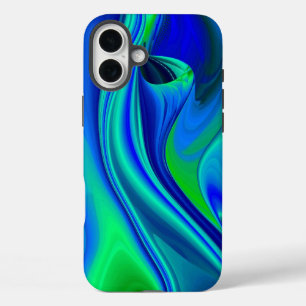Coques iPhone 16 Plus 3D Abstrait en bleu vert violet