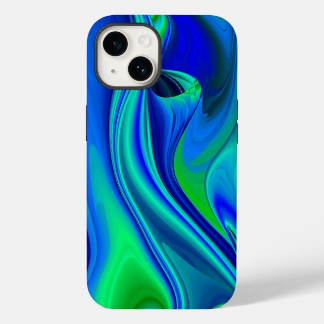 Coques Case-Mate iPhone 3D Abstrait en bleu vert violet (Verso)