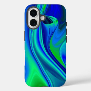 Coque Pour iPhone 16 3D Abstrait en bleu vert violet