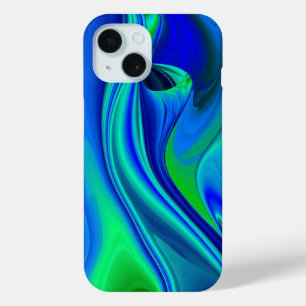 Coque Pour iPhone 15 3D Abstrait en bleu vert violet