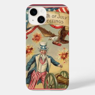 Coque Pour iPhone 14 4 juillet vintage Fireworks avec Oncle Sam
