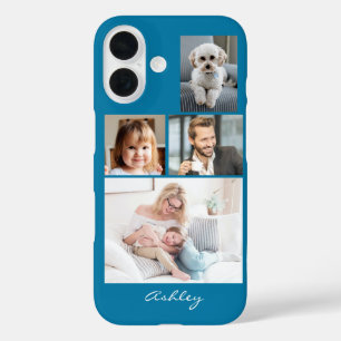 Coque Pour iPhone 16 4 Photos de famille ou d'amis, Nom du script sur b