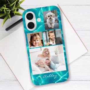 Coque Pour iPhone 16 4 Photos de famille ou d'amis, Nom du script sur l