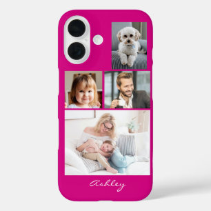 Coque Pour iPhone 16 4 Photos de famille ou d'amis, nom en écriture sur