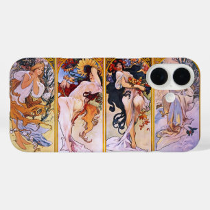 Coque Pour iPhone 16 4 saisons par Alphonse Mucha, Art Nouveau Vintage