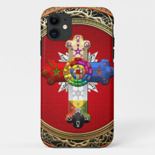 Etui iPhone Case-Mate [600] Rosy Cross (Croix Rose) sur Red & Gold