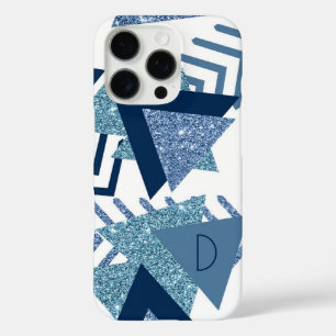 Coques iPhone 16 Pro 80s Luxe Abstrait   Monogramme Turquoise et Navy