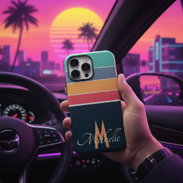 Coques iPhone 16 Pro Max 80s vintage COlorful Stripe simple monogrammed