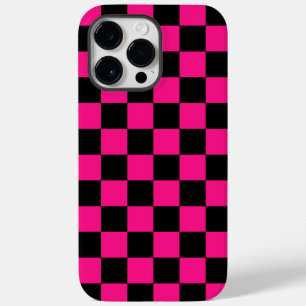 Coque Pour Pour iPhone 14 Pro Max à damiers carré rose chaud noir rétro géométrique