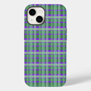 Coque Pour iPhone 14 à damiers Plaid Tartan Green Stripes Sur Violet